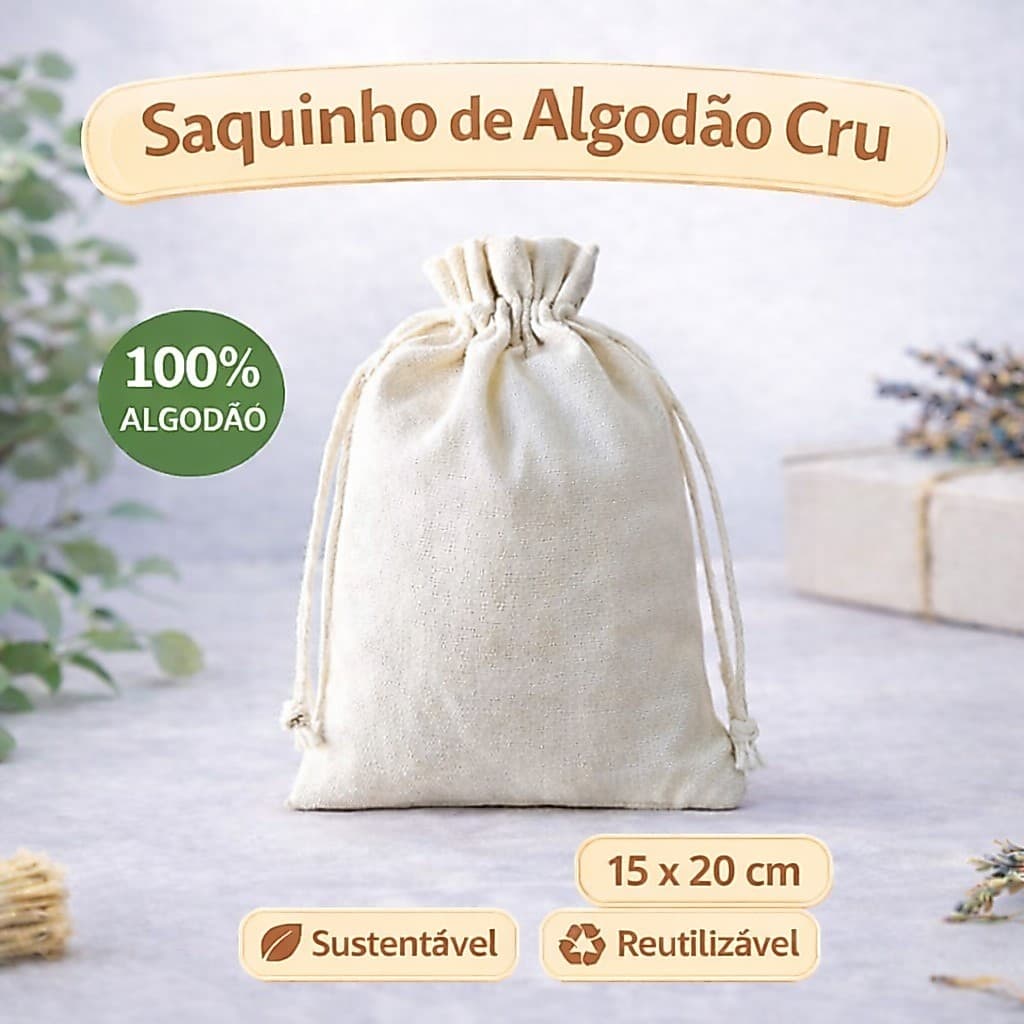 Saquinhos 15x20 algodão cru com borda tecido ecológico para diversos produtos. (50 unidades)