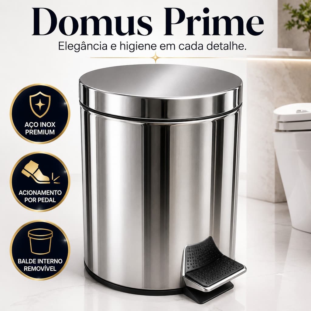 Lixeira Inox 3L com Pedal e Balde Interno Removível Compacta para Banheiro Cozinha Lavabo