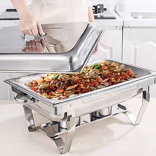 Rechaud Retangular 12 L Com  Banho Maria Inox Litros Panelas Buffet 12litros
