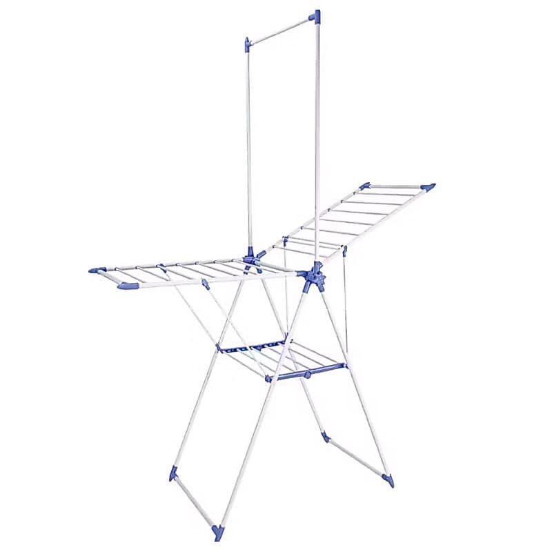 Varal de Chão Dobrável com Porta Cabide e Sapateiro em Aço Carbono 156cm x 61cm x 200cm Multiuso para Roupas