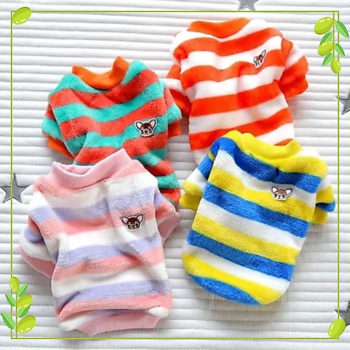 Roupa de Inverno para Animais de Estimação em Flanela, Casaco para Cães e Gatos, Jaqueta Listrada Arco-Íris, Casaco de L