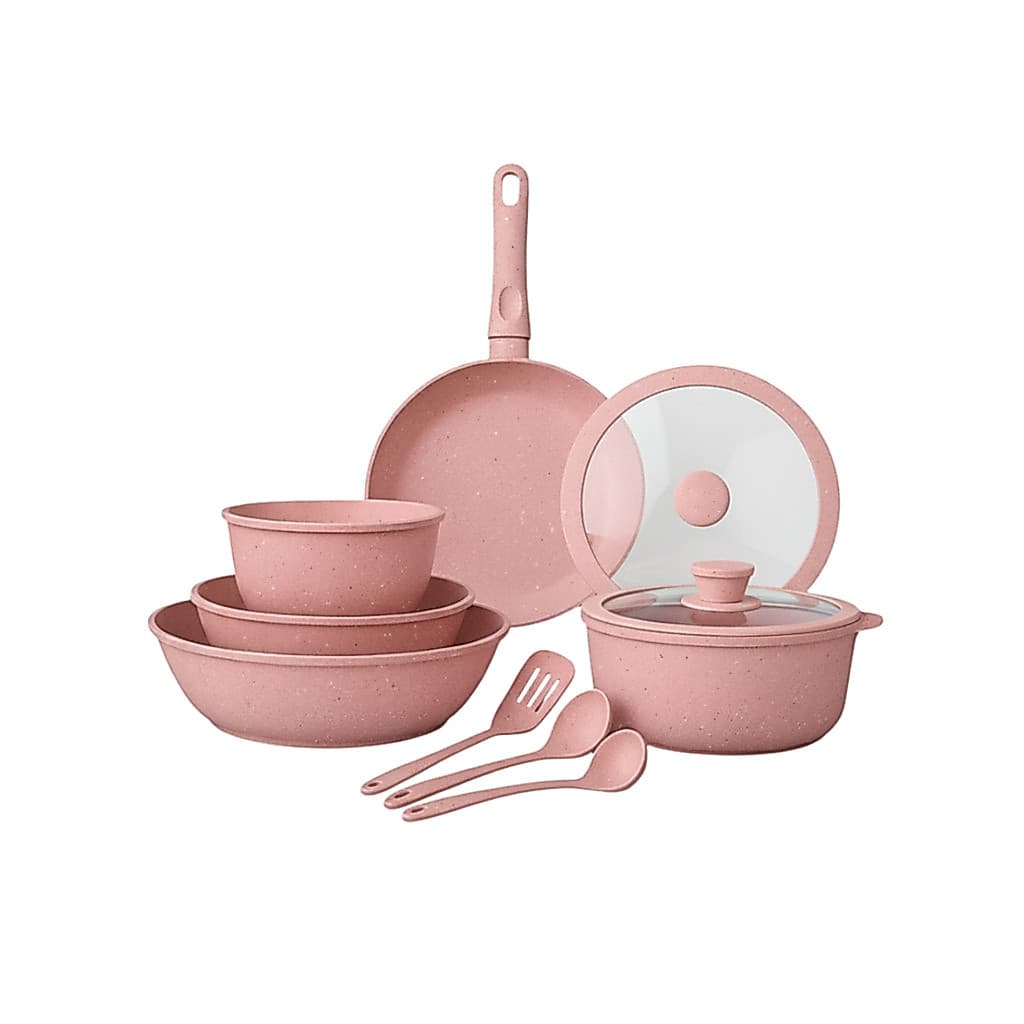 Rosa - Conjunto de Panelas de Cerâmica com um Cabo Removível Premium - 11 Peças