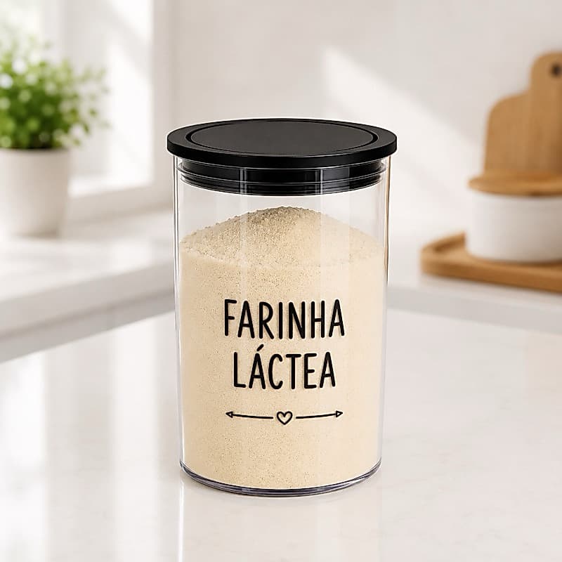 Pote Hermético Farinha Láctea 1L Organizador Mantimentos Tampa Hermética Transparente