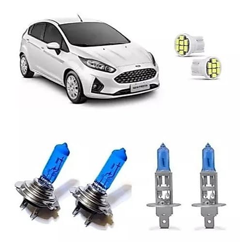 Kit Lâmpadas Super Branca Farol New Fiesta 2014 2015 H7 H1 T10