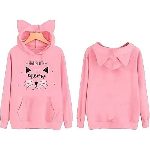 Blusa Moletom Orelhinha Gatinho Meow De Frio Canguru em Algodão