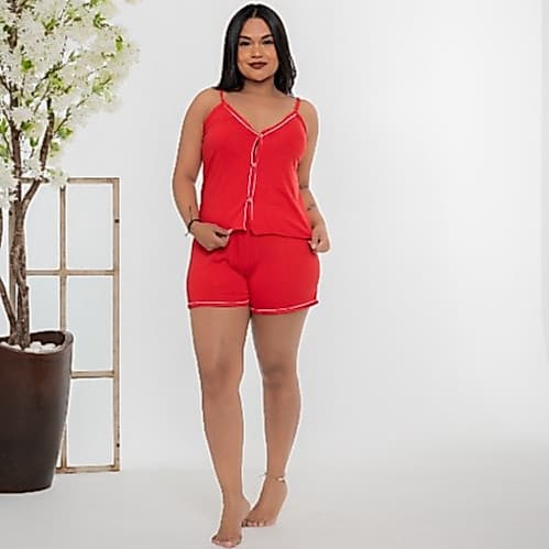 Pijama feminino suede botão alcinha cores confortável verão