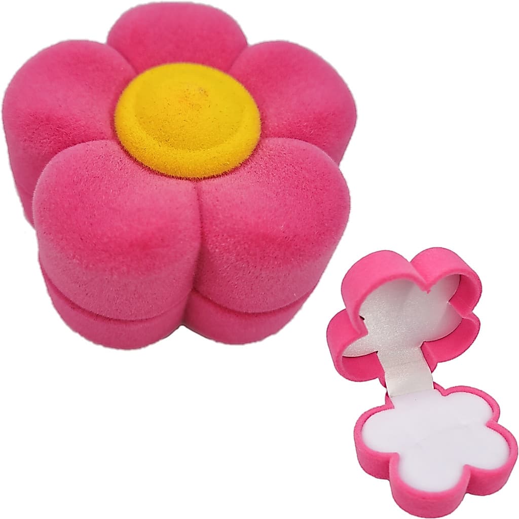 Estojo Caixinha Flor Rosa Margarida Veludo Brinco Anel Aliança Joia