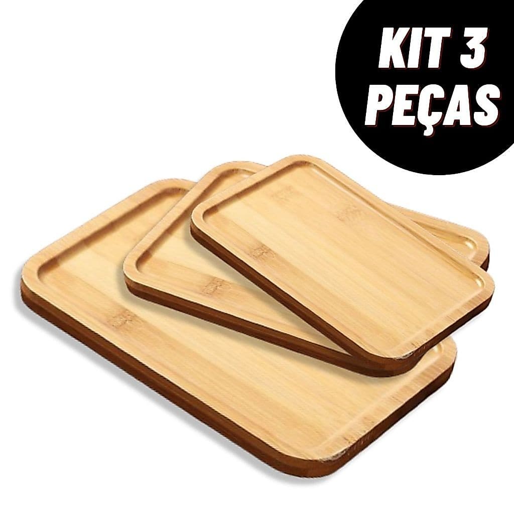 Kit de Bandeja de Bambu para Café Chá Petisqueira Condimentos e Mesa Posta