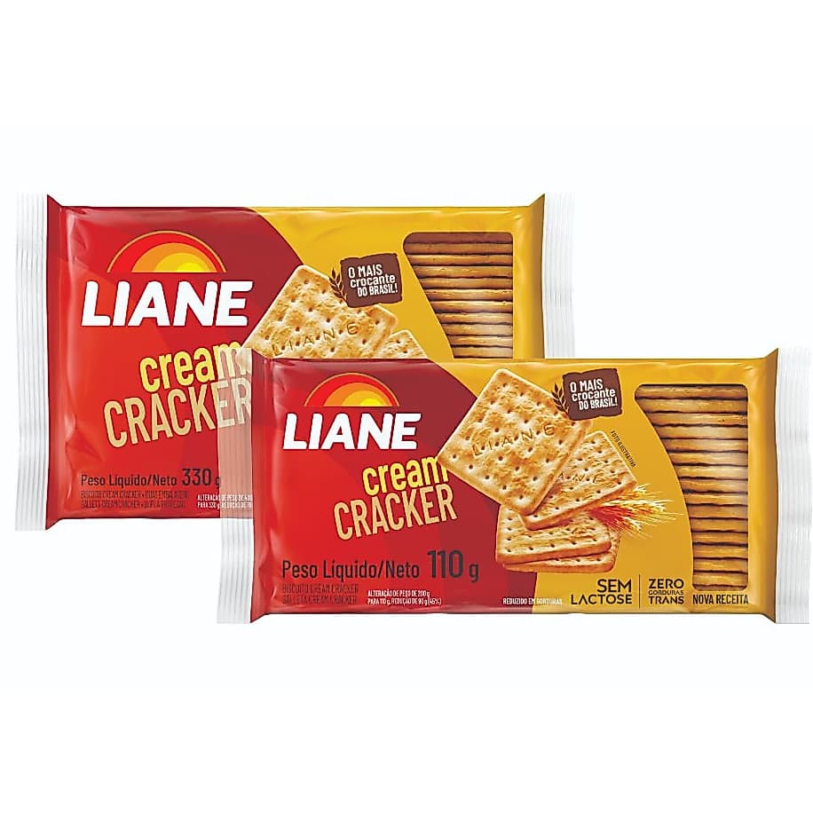 BISCOITO CREAM CRACKER LIANE 110g ou 330g ZERO LEITE | Sem Lactose | Vegano