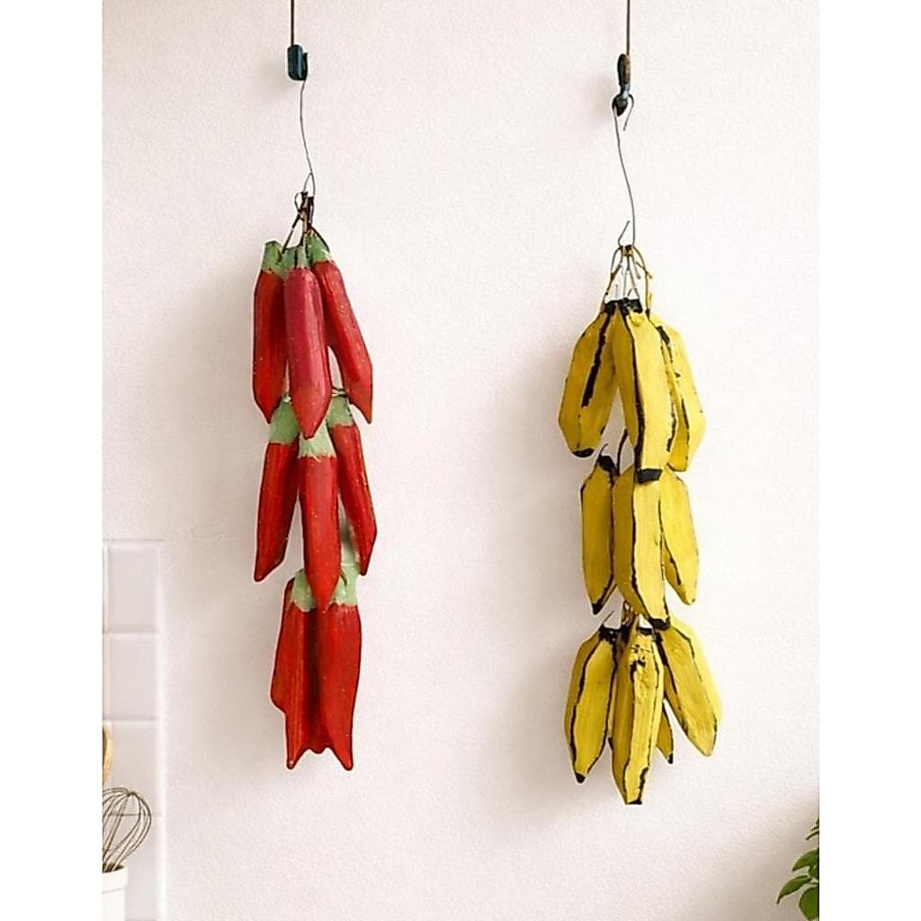 Kit Pencas Fieira Madeira Banana E Pimenta Cacho Decoração Artesanal Pendurador