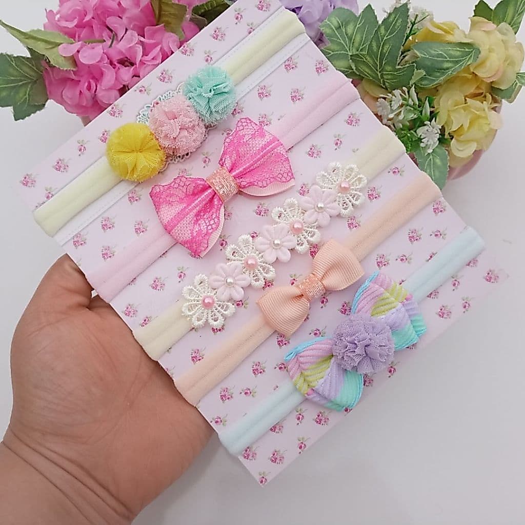Kit com 5 Faixinhas de Cabelo para Bebê – Laços e Flores Artesanais