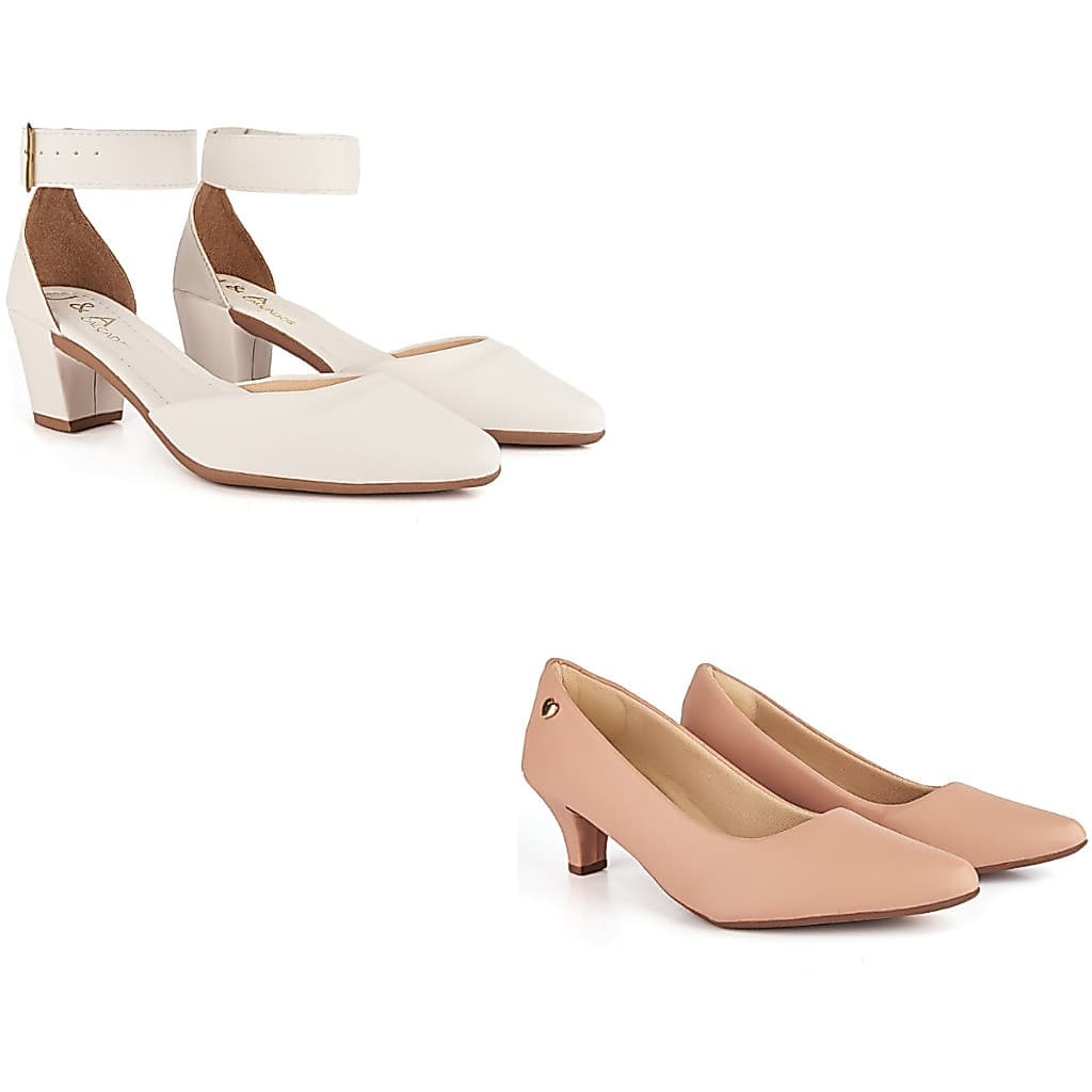 Kit 2 Scarpin Feminino Salto Bloco Fivela Confort Macia Festa Social Moda Leve Macia Promoção