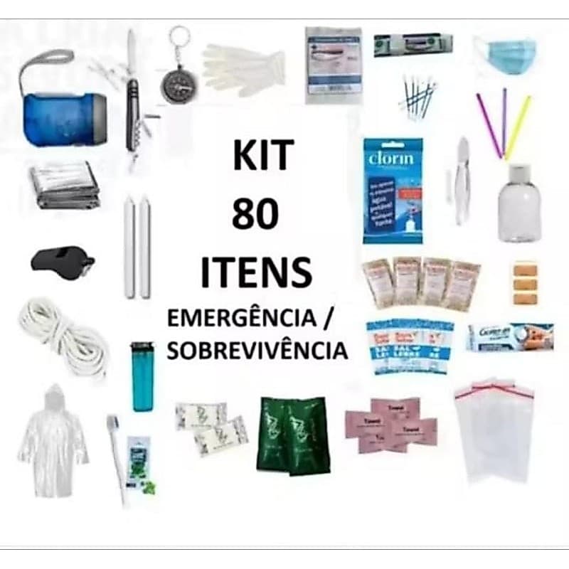 KIT COM 80 ITENS PARA MOCHILAS DE EMERGENCIA. ATENÇÃO ESSE KIT NÃO VEM COM A MOCHILA DE EMERGÊNCIA.