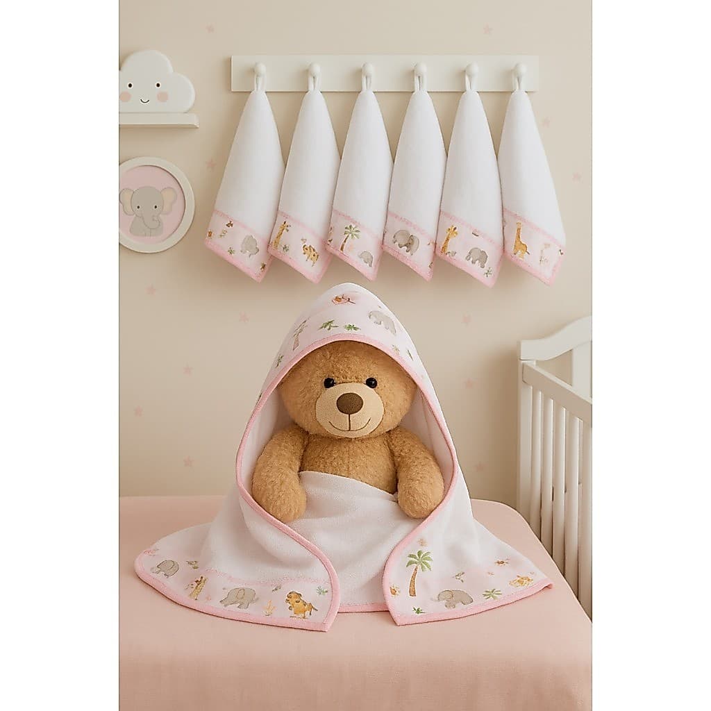 Kit Toalha De Banho + 06 Toalhinhas De Ombro Menino Menina Para Bebe