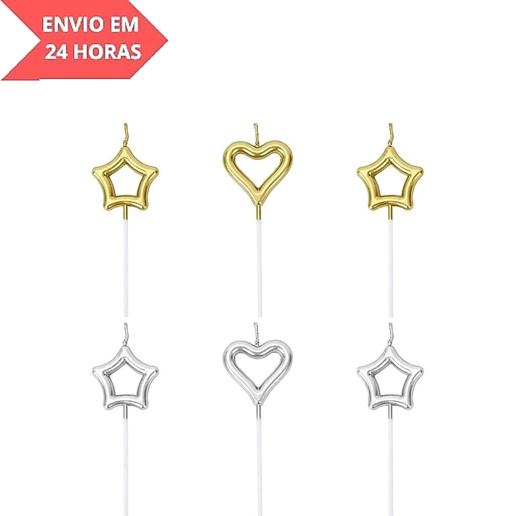 Vela para Bolo de Aniversário – Formato Coração e Estrela