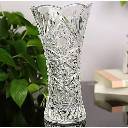 Vaso de Vidro Lapidado 23cm Decoração Sala Festa Plantas Flores