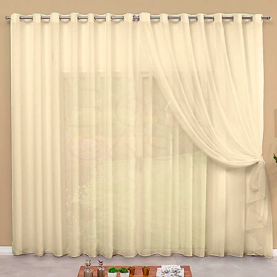 Cortina Microfibra com Voil 4,00X2,70m Decoração Sala Quarto