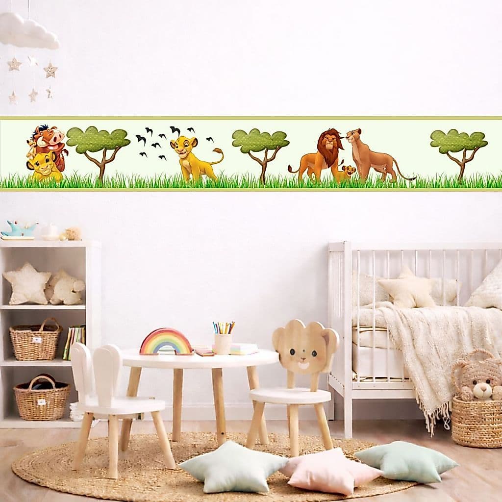 Faixa Decorativa Infantil Adesiva 1m x 15cm Rei Leão Selva Verde