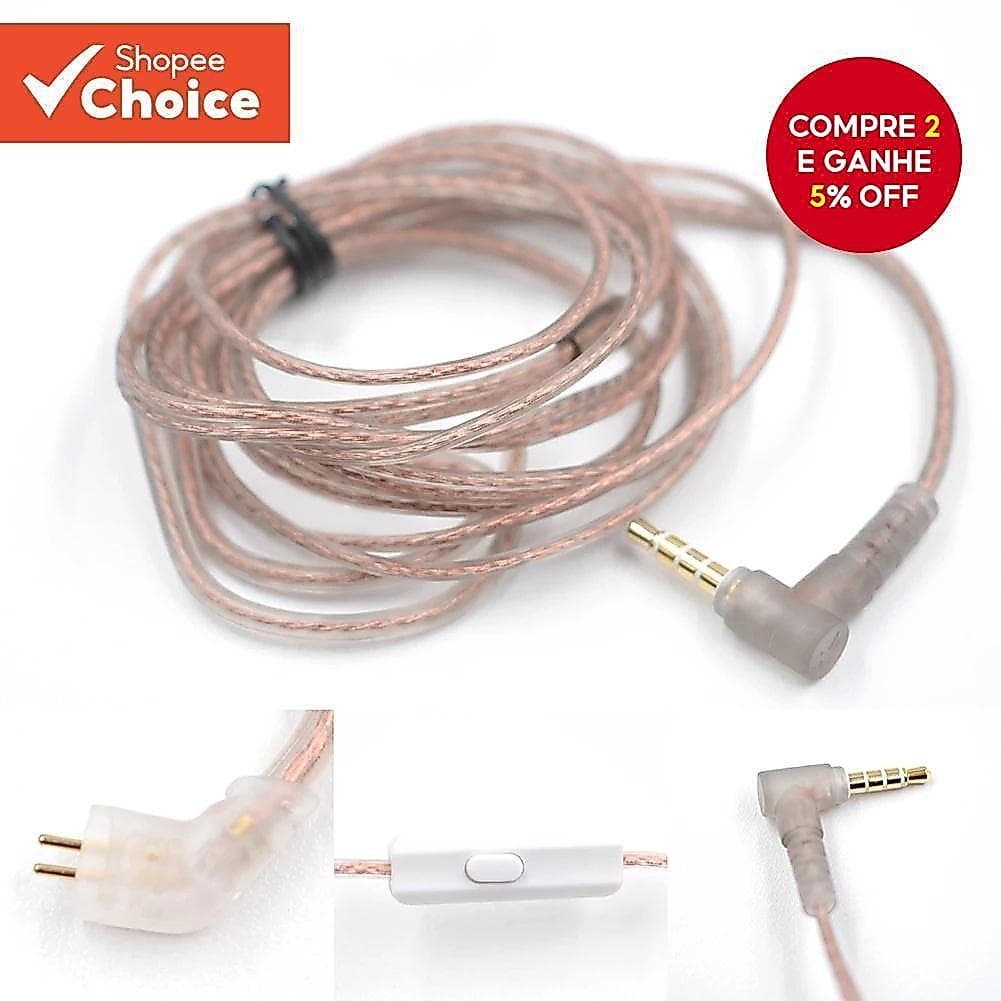 KZ Fones De Ouvido De Alta Pureza Sem Oxigênio Cobre Plana Atualização Cabo Fone Fio Original Para EDX EDXPRO ZES ZEX PR