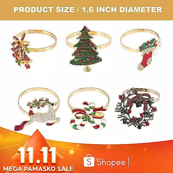 6Pcs Anéis De Natal Porta-Guardanapos Grinalda Para Festa Decoração Da Mesa Do Jantar