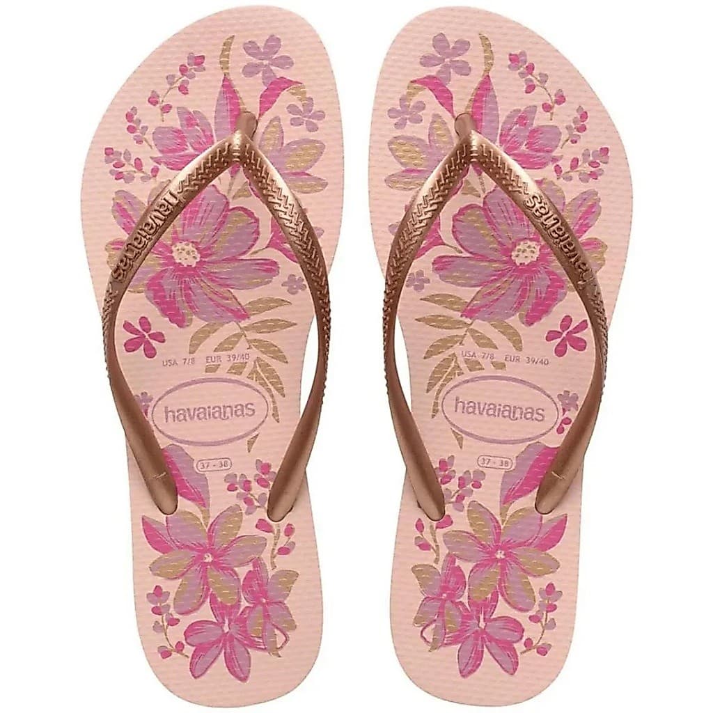 Chinelo Havaianas Slim Organic Sandália Original Rosa Bege Flores