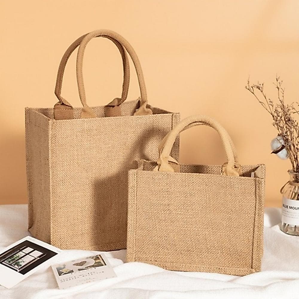 Sacos De Juta Vintage Burlap Jute Tote Linho Reutilizáveis De Mercearia Praia De Verão Retro DIY Portáteis Para Compras