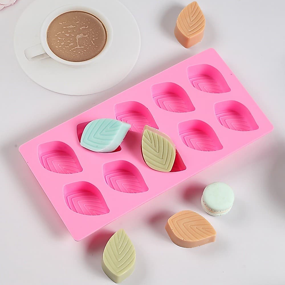 Molde De silicone Em Forma De Folha Com 10 Cavidades , mousse , Bolo , Chocolate , Sabonete Artesanal , Faça Você Mesmo