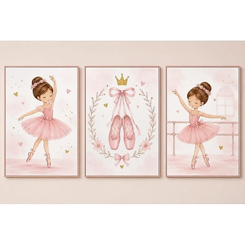 Kit quadro decorativo 3 peças quarto infantil menina bailarina