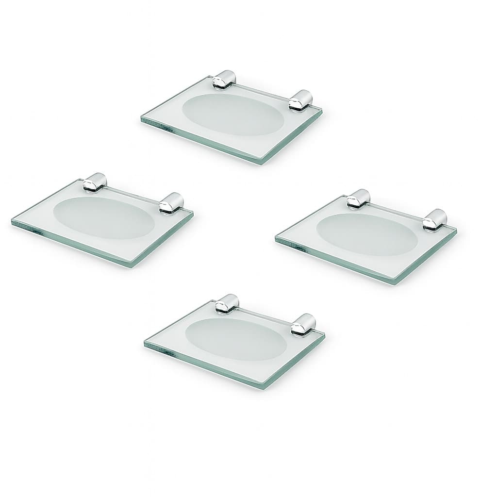 Kit 4 Saboneteiras de Vidro Reta 14,5 x 9,5 cm incolor com Inox De luxo Para Qualquer Ambiente Banheiro Cozinha Lavabo