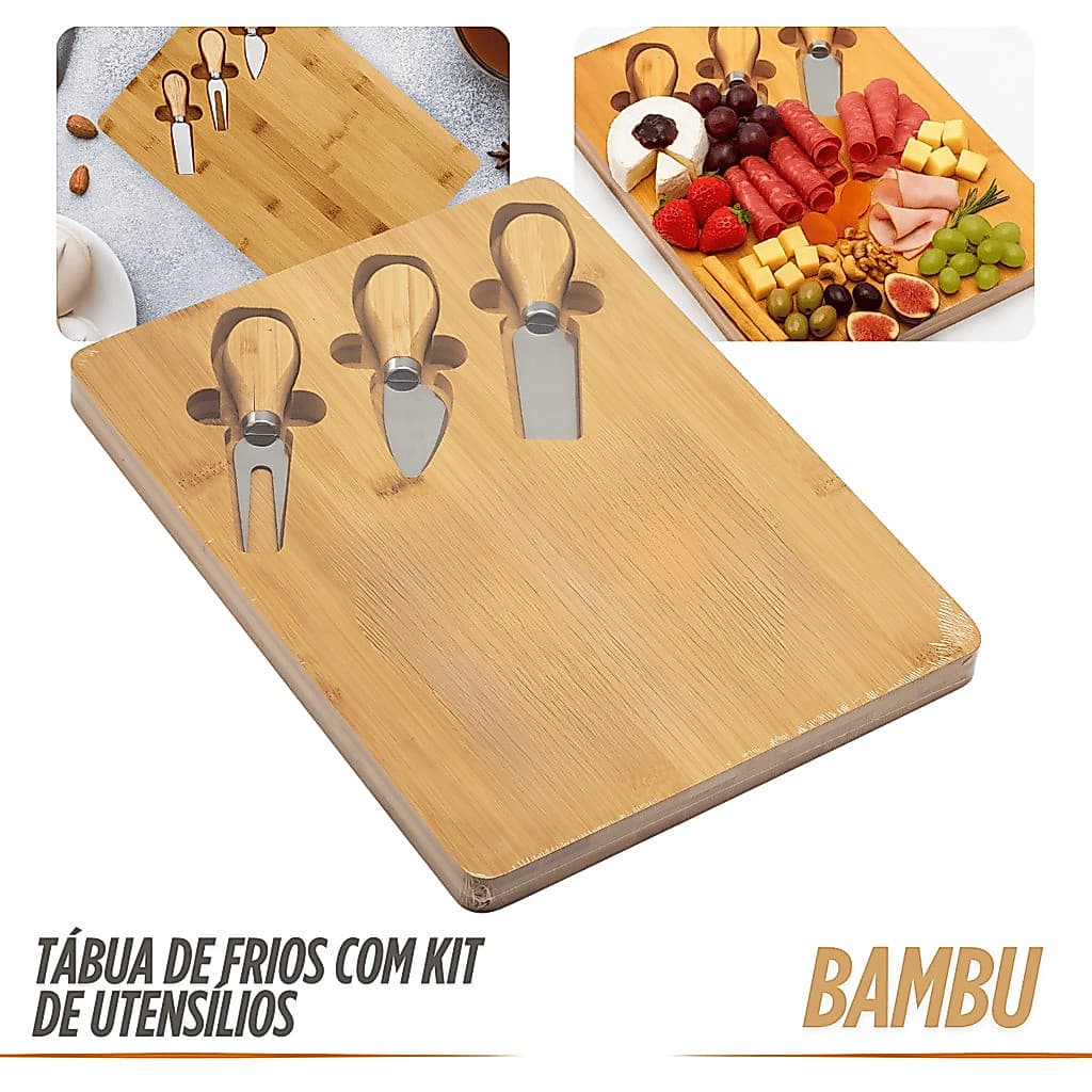 Tábua De Frios Com Kit De Utensílios De Bambu Queijo Petiscos
