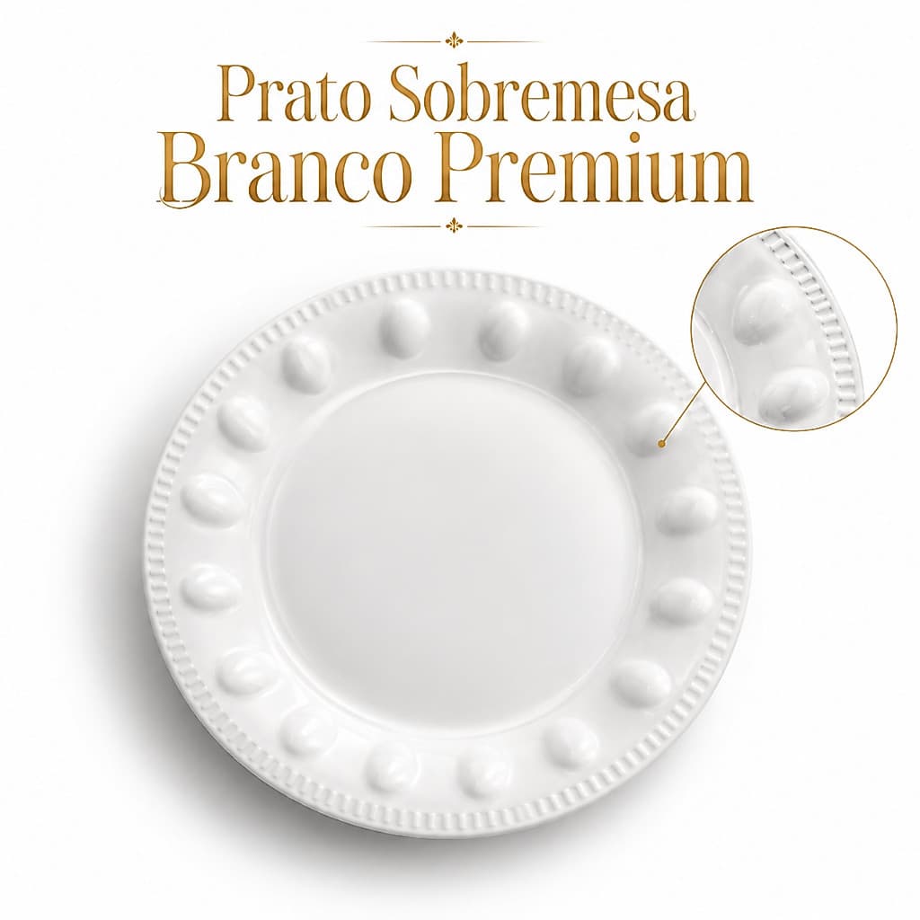Kit 10 Pratos De Sobremesa Branco Premium Redondo Com Borda Texturizada Design Moderno