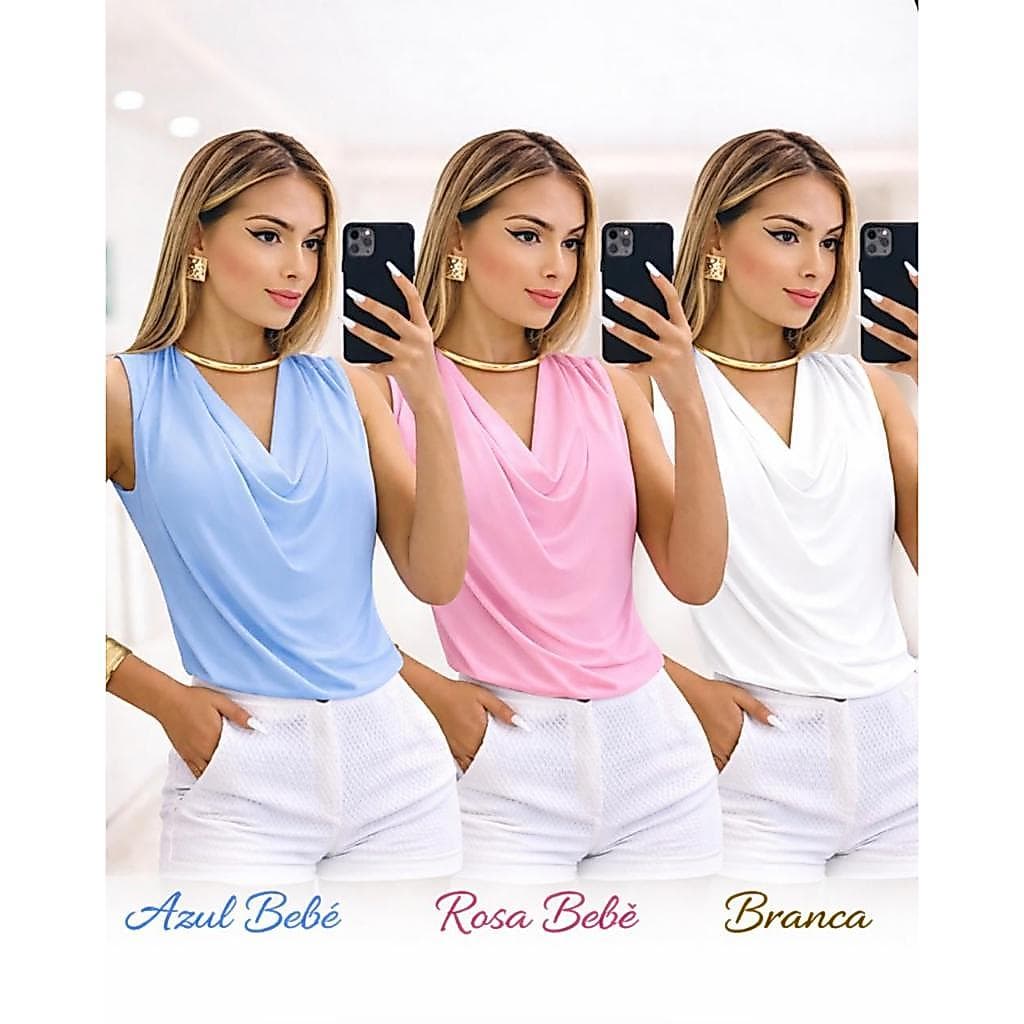 Kit 3 Blusinhas Regatas Feminina Suplex Gola Bobagem Simples Casual