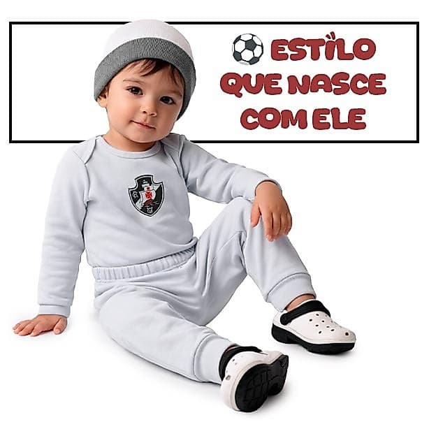 Conjunto Body Térmico Vasco Peluciado Brasão de Time Infantil Bebê Tamanho P ao 3 Anos
