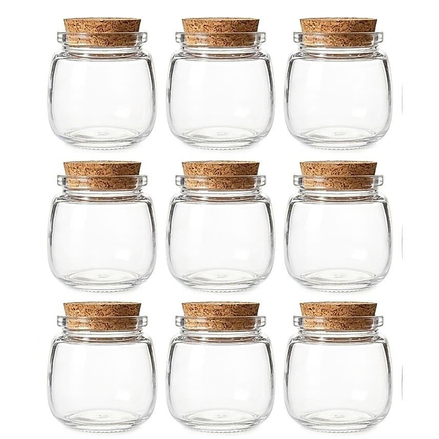 Kit Frasco de Vidro Redondo 200ml Tampa de Rolha Premium Lembrancinha Trabalho Negócio