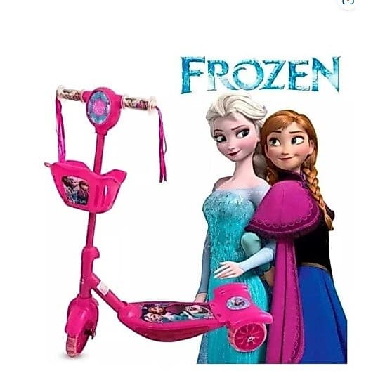 Patinete Infantil Frouzen Rosa menina brinquedo - Musical com Luzes e Cesta, 3 Rodas, Freio Duplo