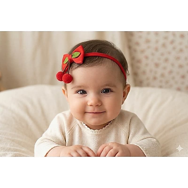 Laço Cereja 🍒 Faixa Bebê Meia de Seda ou Par de Presilhas Infantil Menina