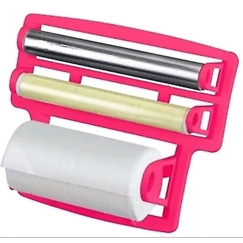 Porta Rolos 3 X 1 Triplo Flex Em Plástico Papel Toalha +Papel Alumínio + Papel Filme Rosa