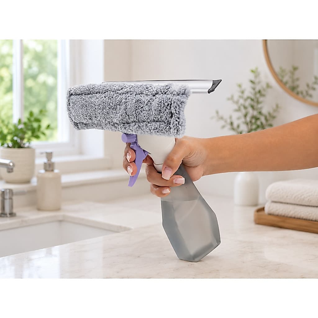 Limpa Vidros 3 em 1 com Rodo, Spray e Reservatório Simplo Mop Seca Limpeza Multiuso Borrifador Limpador Microfibra Lava