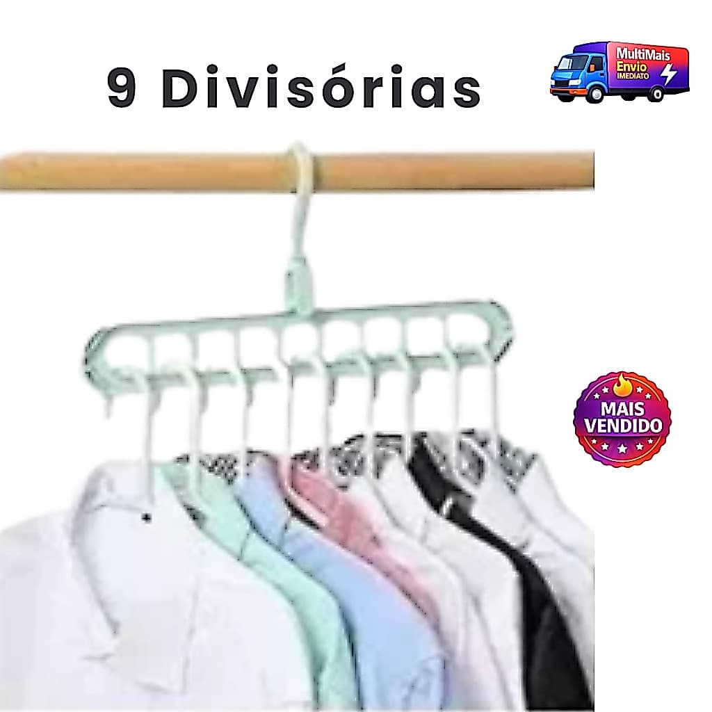 Cabide Mágico Multiuso 9 Divisória KIT 3 Peças Organizador de Roupa Guarda Roupa Economia de Espaço