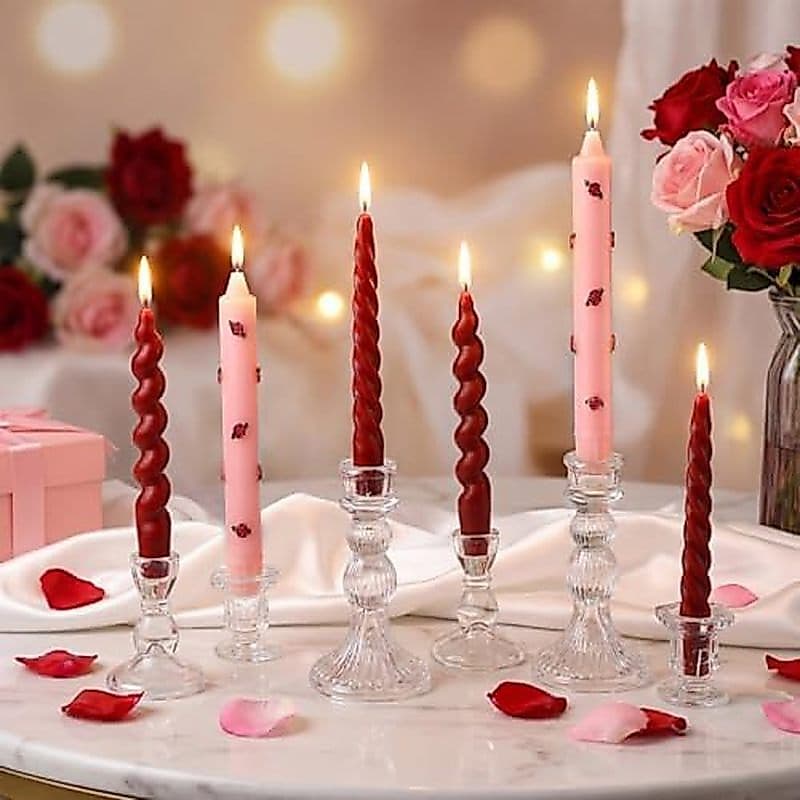 Nuanchu 6 Peças De Velas Cônicas Com Laço Rosa 3D Coquette Decoion Castiçais Torcidos Decoração Arco Torcidas Para Coque