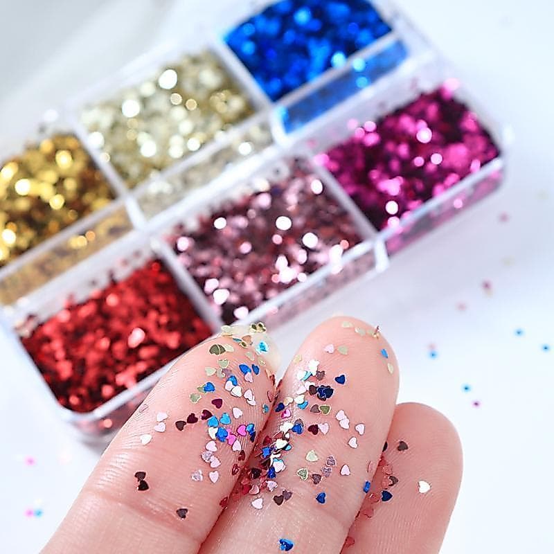 6 Grades 1mm Mini Laser Coração Prego Glitter Acessórios De Decoração De Unhas Brilhantes Encantos Suprimentos Arte Do D