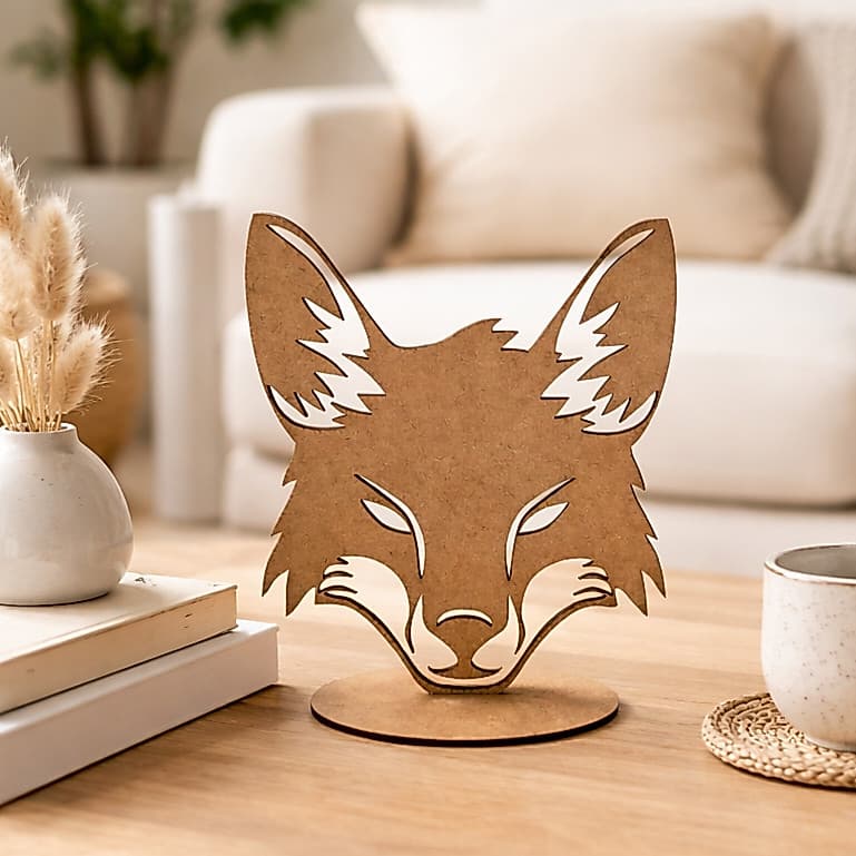 Kit 2 Estátua Raposa Em Mdf Cru 3mm Zeiro Decorativo Para Sala Quarto Estante