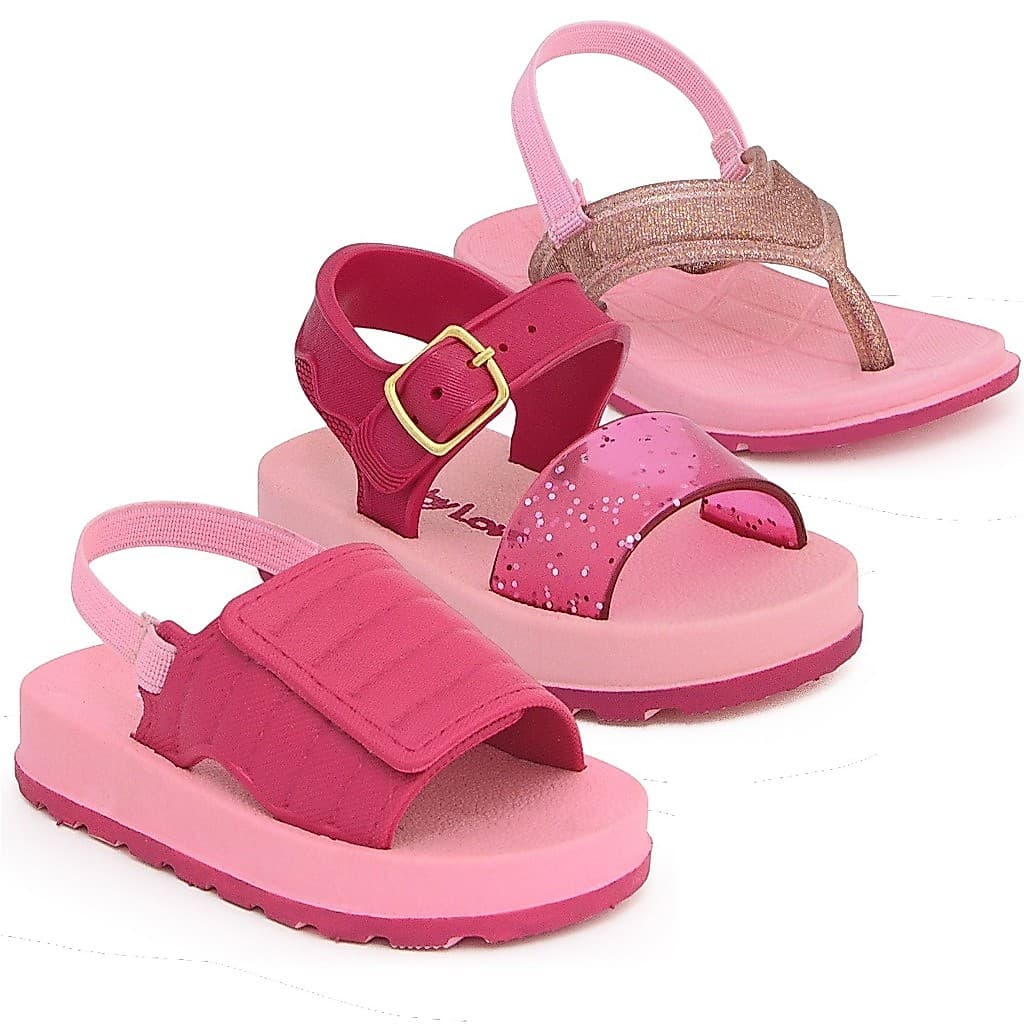 Kit 3 Pares Sandália Chinelo Papete Bebê Menina Feminino Confortável