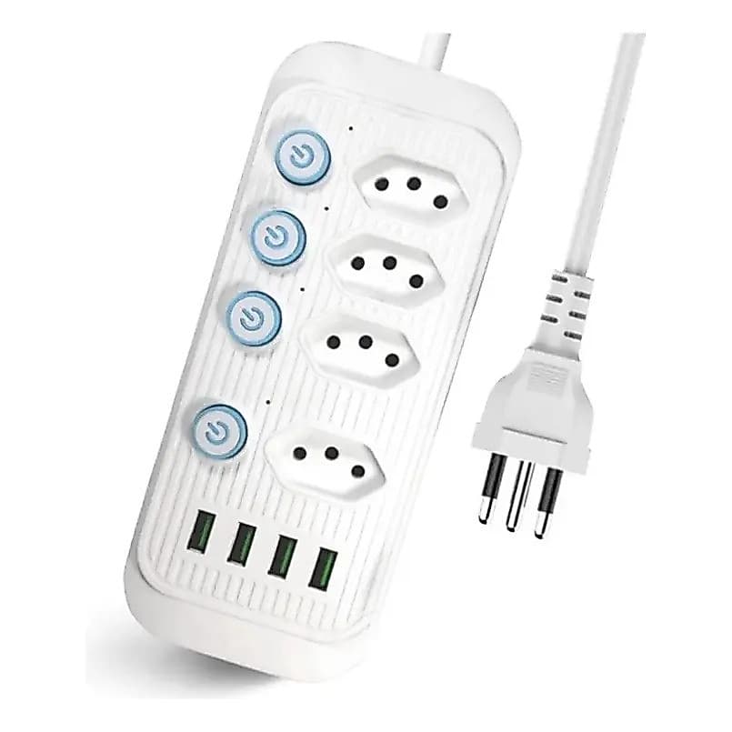 Extensão Elétrica B-max C/ 4 Tomadas E 4 Portas Usb Para Casa E Escritório Branco 127/220v