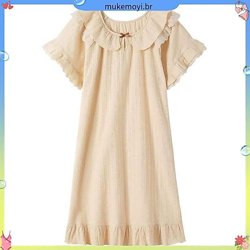 Meninas verão estilo princesa camisola fina crianças bonito pijamas de manga curta 2 026 influenciador novo estilo cor s