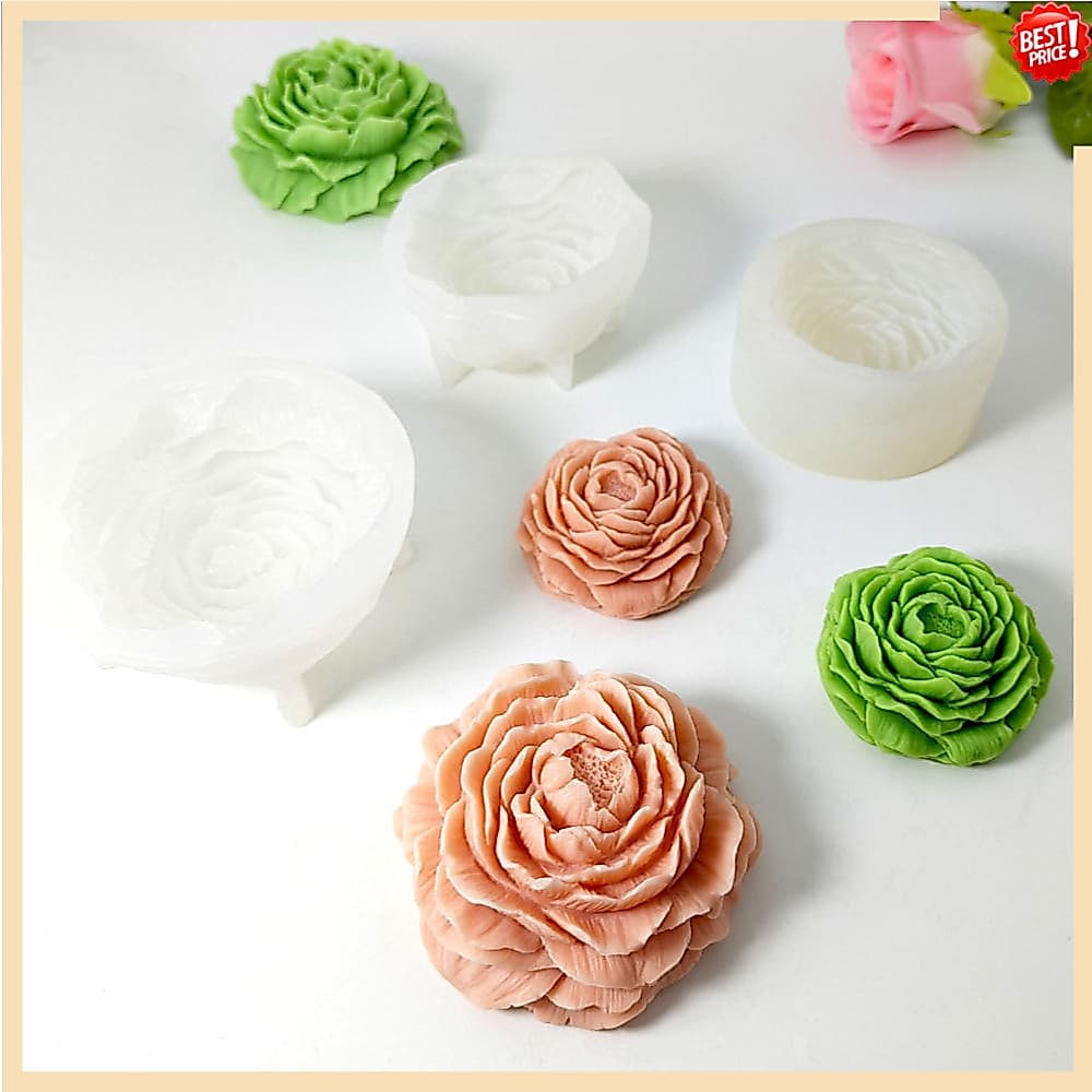 Molde de Silicone para Vela Grande com Aroma de Peônia, Flor 3D, para Bolo Mousse, Chocolate, Sabonete DIY, Decoração de