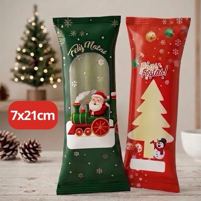 Embalagem Higiênica Natal  7x21cm  Geladinho Gourmet Sacole Dindim Chup Chup Vermelho