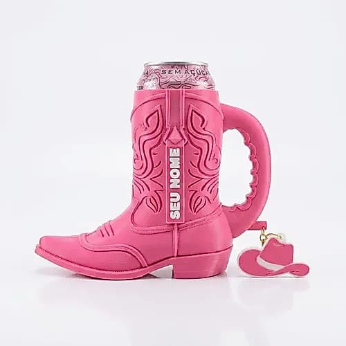 Kit Porta Lata Bota Country Barretos 15cm com Adaptador Multi Latas 473ml 350ml Slim Personalizada Nome + Chaveiro