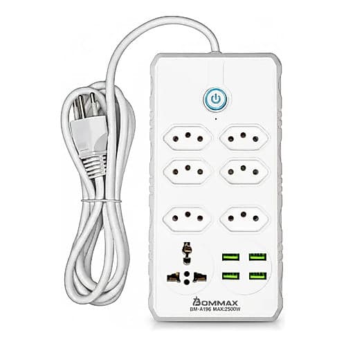 Filtro de Linha 7 Tomadas Universais e 4 Portas USB Bivolt Bommax Branco para Equipamentos
