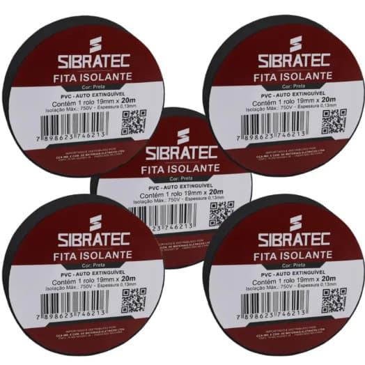 Fita Isolante Sibratec 20 Metros 19mm Preta Azul Verde Amarela Branca Alta Qualidade